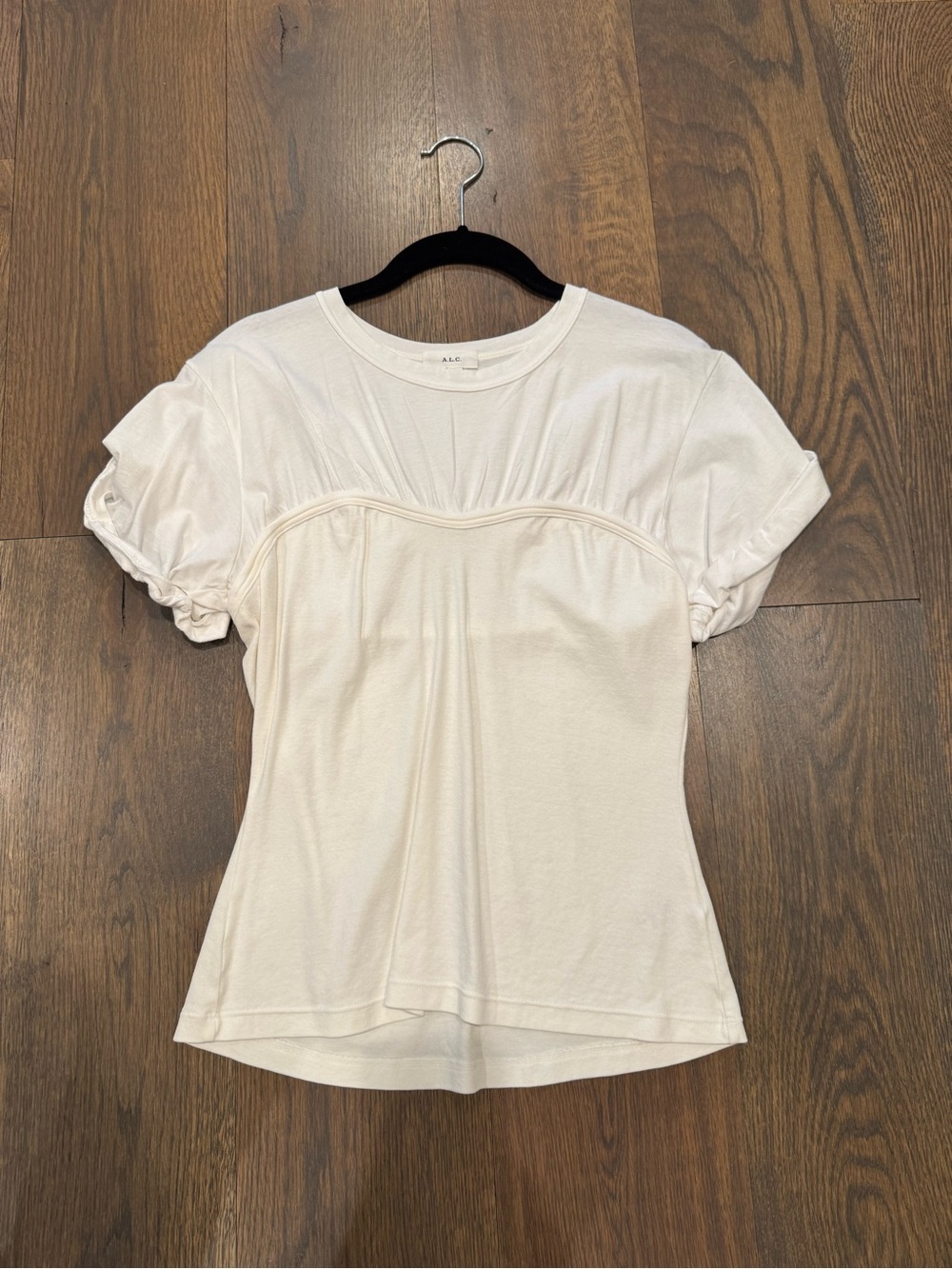 A.L.C. White Short-Sleeve Puff Shoulder Tee